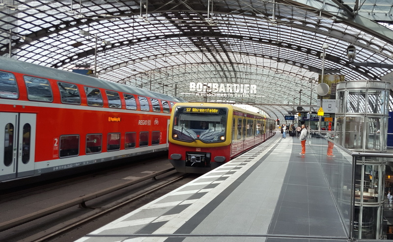 architecture, rail transportation, day, ceiling, 4K, indoors, germany, train - vehicle, station, motion, mode of transportation, central station, incidental people