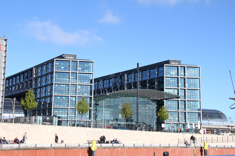 railway station, large group of people, day, group of people, city, modern, berlin, building, glass - material, nature, steel, clear sky, 2K, blue, real people