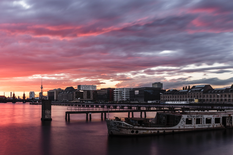 no people, oberbaumbrücke, bridge - man made structure, cloud - sky, berlin tv tower, nautical vessel, 5K, building, germany, abandoned, connection, passenger craft
