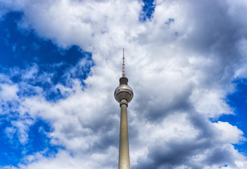 tower, architecture, cityscape, tourism, outdoors, sky, landmark, Berlin TV Tower, building exterior, no people, travel, global communications, blue, 5K