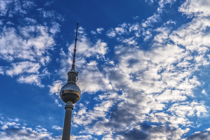 building, blue, sky, tower, low angle view, scenic, nature, travel, gray, daylight, germany, landmark, no people, spire, architecture, sphere, blue sky