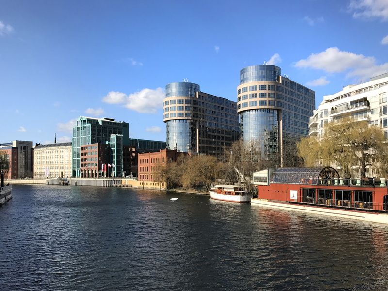 city, germany, river, skyscraper, building exterior, outdoors, no people, 4K, sky, cloud - sky, urban, spree, water, transportation, holsteiner ufer, berlin