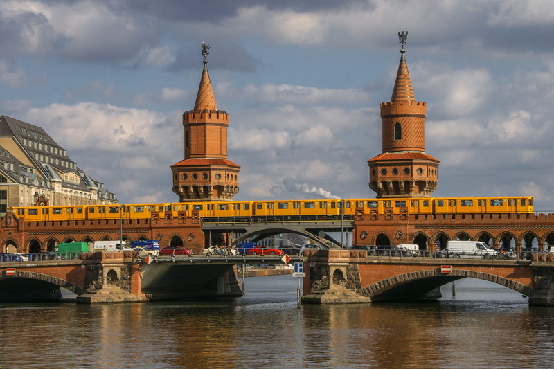 berlin, bridge, bridge - man made structure, waters, posts, arch, city, building, metro, arch bridge, mirroring, spree, waterfront, connection, sky, 2K