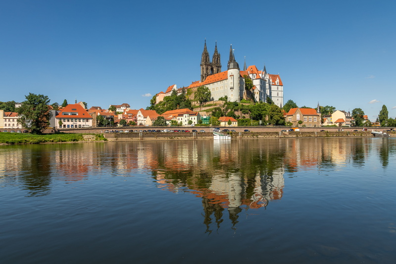 religion, near, nature, waterfront, mirroring, saxony, church, lake, castle, river, blue, concrete, albrechtsburg castle, dom, middle ages, body, building