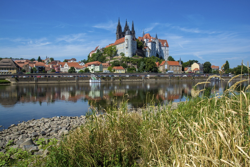 reflection, meissen, landscape, building exterior, place of worship, spirituality, castle, 5K, water, outdoors, mirroring, saxony, travel destinations