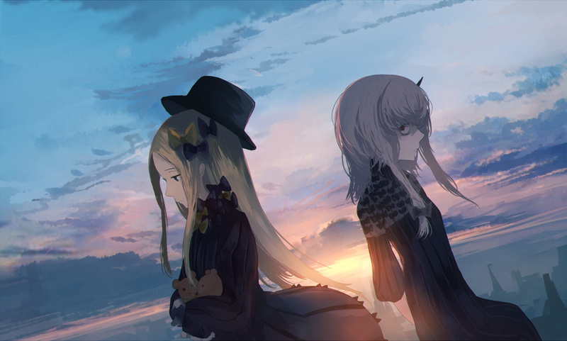 sunset, male likeness, mountain, people, art and craft, Lavinia Whateley (Fate/Grand Order), leisure activity, silhouette, women, human representation