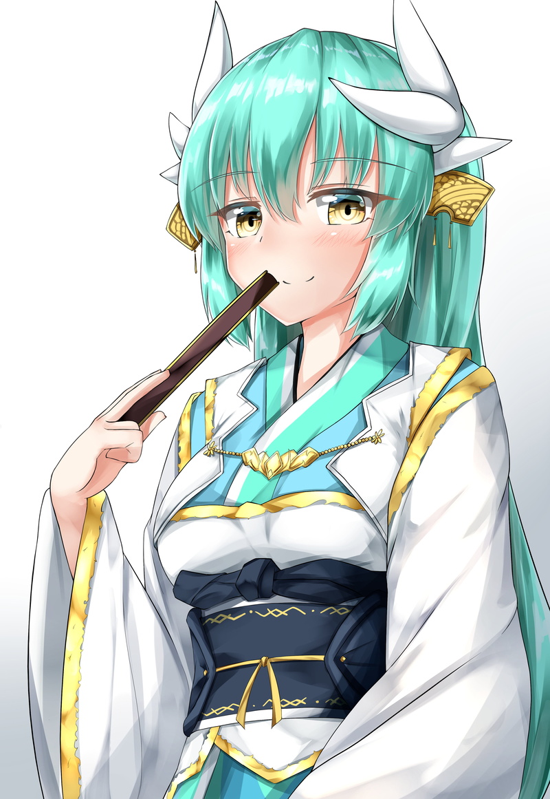 anime girls, Kiyohime (Fate/Grand Order), Fate Series, Moyoron, Fate/Grand Order, cyan hair, 4K, smiling
