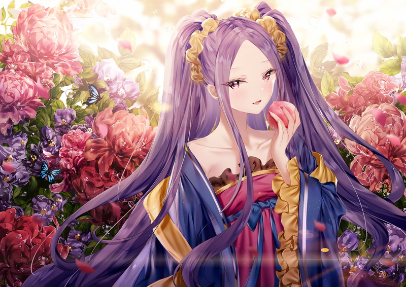 Pink Eyes, Fate Series, 4K, Flower, Long Hair, Wu Zetian (Fate/Grand Order), Fate/Grand Order, Purple Hair, Girl