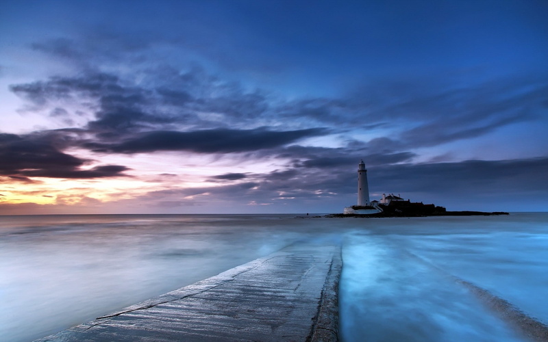 path, 1080P, lighthouse, clouds, water, blues rock, photography