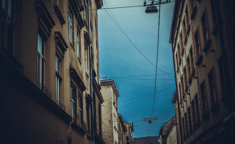 window, lviv, brown, ukraine, low angle view, dark, bigcity, steet, building, technology, 4K, architecture, bluesky, winter, build, cable, blue, city