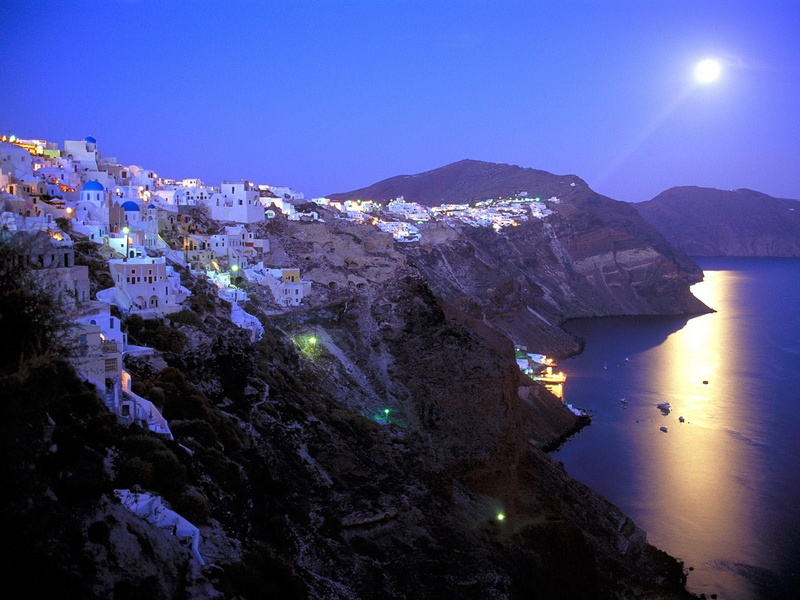 water, scenics, mediterranean Culture, full moon, white, sky, solid, nature, moon, beauty In Nature, cliff, urban Scene, beach, cultures, summer, illuminated