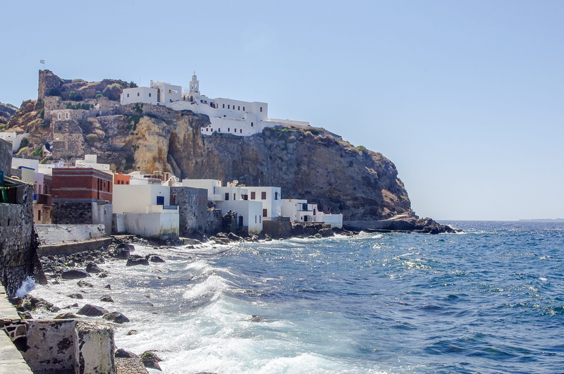 water, outdoors, nisyros, travel, clear sky, no people, motion, wave, beach, architecture, 4K, greece, built structure, sky, building, land, building exterior