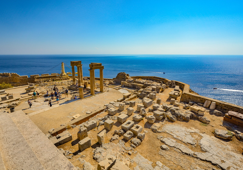 archaeology, clear sky, groyne, history, travel, tranquil scene, temple, horizon, body, blue, mediterranean, aegean, near, day, water, ruins, horizon over water