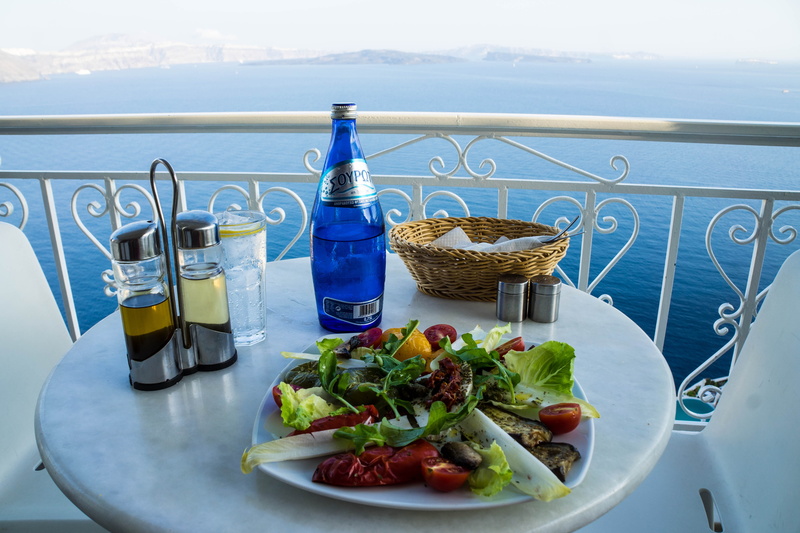 outdoors, no people, greece, santorini, vegetable, salad, meal, bottle, freshness, olive oil, table, basket, drink, 4K, food and drink, dining, white