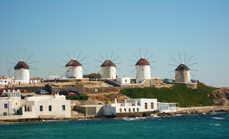nautical vessel, near, mediterranean, Mill, environment, environmental conservation, architecture, Mykonos, ile, house, waterfront, windmills, sky, holiday
