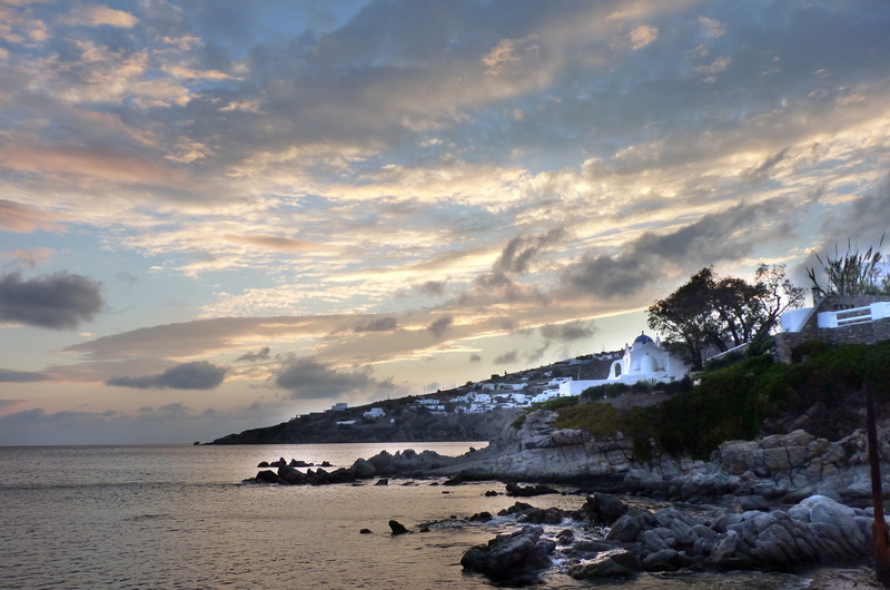 beach, nature, non-urban scene, mykonos, mountain, orange, twilight, sea, land, cloud - sky, 4K, water, fall, outdoors, travel, rock, tranquility, no people