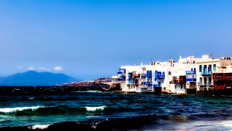 holiday, outdoors, land, panorama, built structure, waterfront, no people, copy space, Tourism, Greece, Mykonos, urban, 1080P, blue, water, Vacation, city