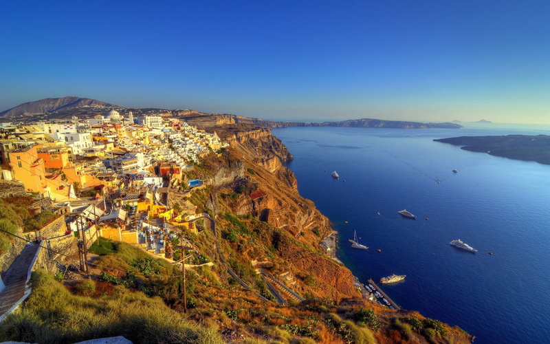 transportation, village, sky, caldera, church, built Structure, sea, mediterranean Sea, residential district, travel Destinations, firรก, brown, island