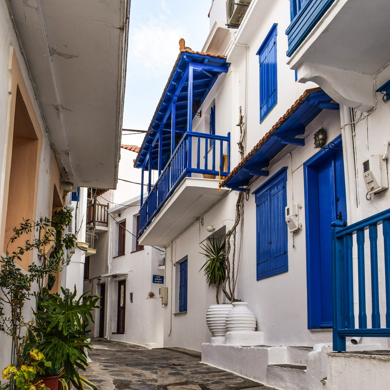 chora, plant, greece, greek, traditional, potted plant, 4K, entrance, architecture, nature, white, building exterior, village, building, alley, day, outdoors