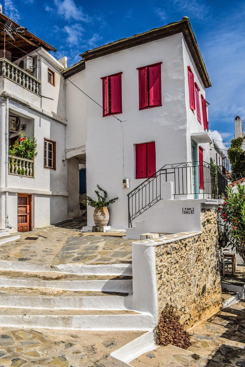 island, outdoors, day, no people, city, building, concrete, plant, white, skopelos, nature, greece, window, house, sporades, blue, greek, mediterranean