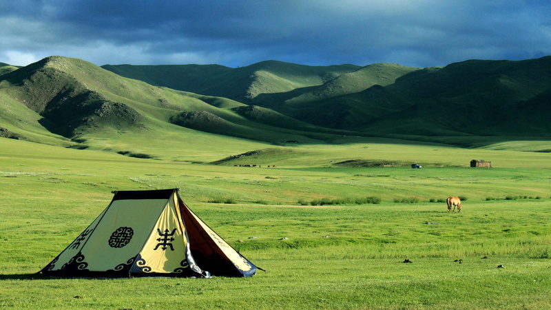 shelter, nature, mountain tent, rolling landscape, scenics - nature, sky, tent, plant, canvas tent, outdoors, travel, camping, tract, tranquil scene, 1080P