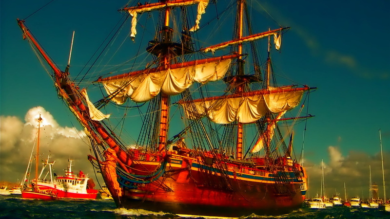 ship, mode of transportation, sailboat, pole, sailing, mast, pirate, harbor, park, tall ship, transportation, moored, 1080P, outdoors, anchored, sailing ship
