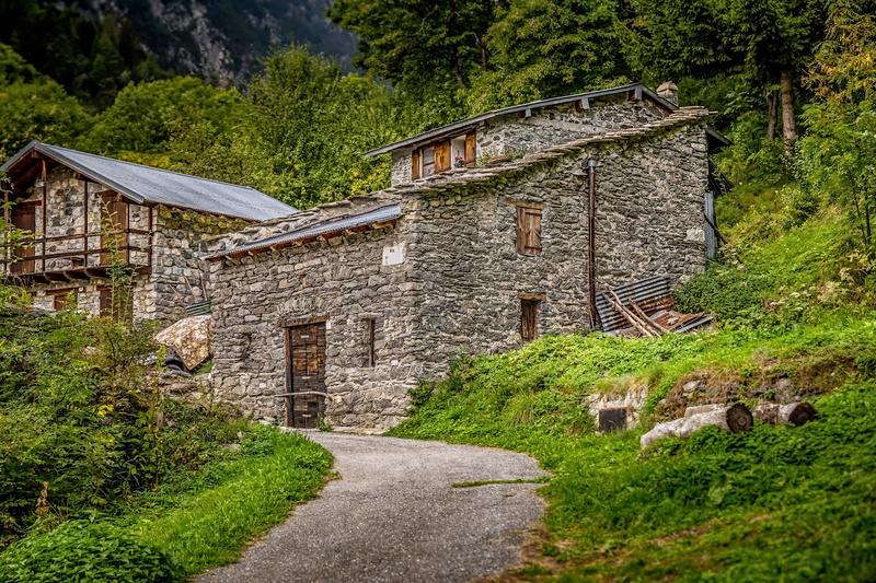 italy, footpath, day, residential district, old, built structure, no people, village, piedmont, growth, idyllic, nature, road, historically, mountain, architecture