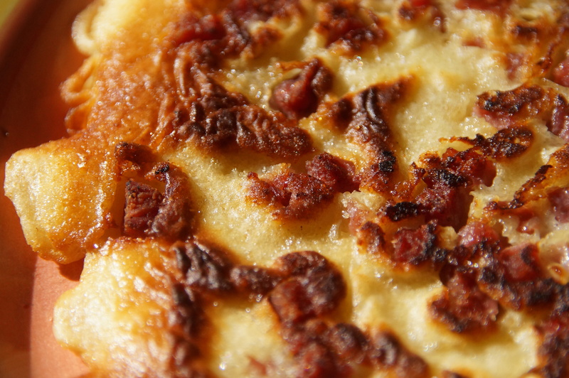 no people, hunger, nutrition, extreme close-up, occupied, eat, 4K, dairy product, freshness, baked, dessert, cook, close-up, fruit, ham pancakes, ready-to-eat