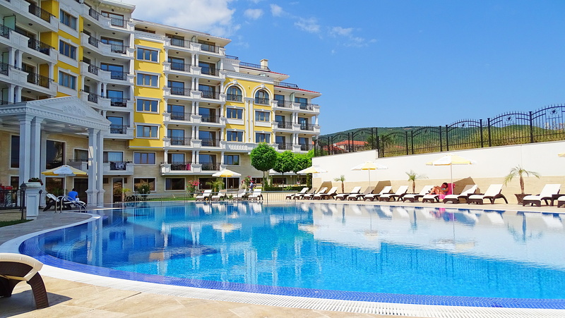building, apartment complex, empty, built structure, blue, swimming pool, building exterior, day, tourist resort, water, florence villa, 5K, luxury, reflection