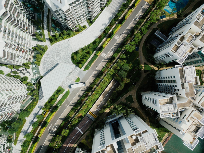 aerial, cityscape, town, aerial view, architecture, modern, day, building exterior, road, outdoors, no people, building, skyscraper, city, high angle view