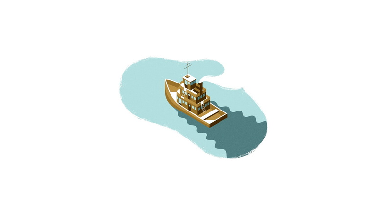 white background, 1080P, illustration, minimalism, tugboat