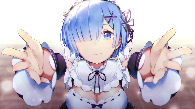 anime girls, cleavage, Rem (Re: Zero), blue eyes, 1080P, lolita fashion, blue hair, artwork, Re:Zero Kara Hajimeru Isekai Seikatsu, Re: Life in a Different World From Zero
