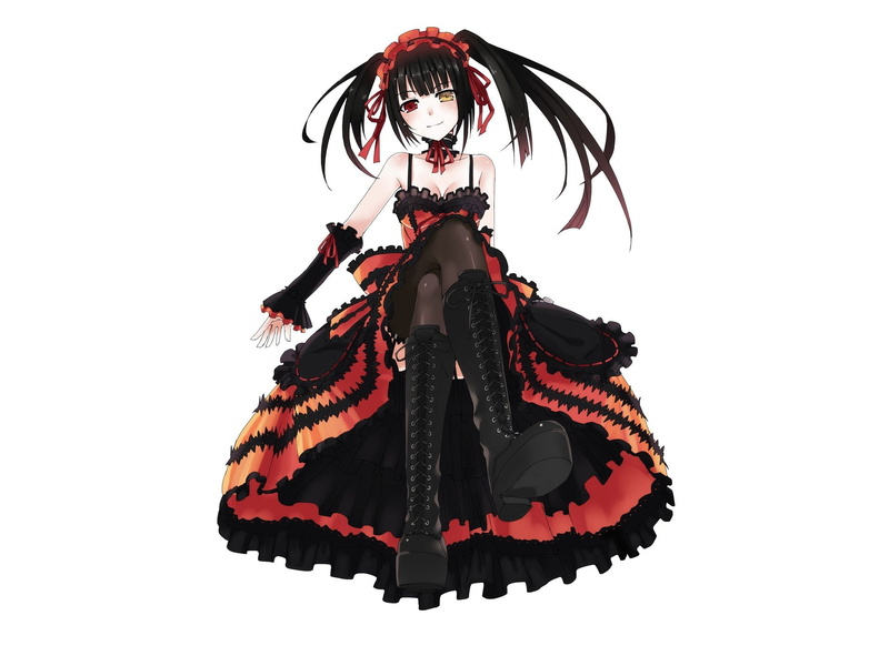 bicolored, lolita, date, eyes, fashion, live, boots, headdress, kurumi, tokisaki, 1080P, twintails