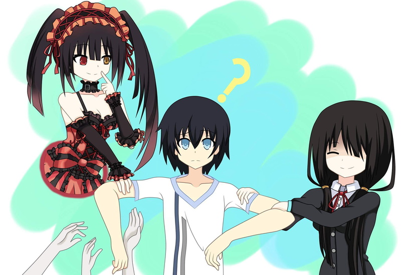 men, original characters, gothic lolita, sky, child, black hair, art and craft, creativity, childhood, human representation, nature, school uniform, Date A Live