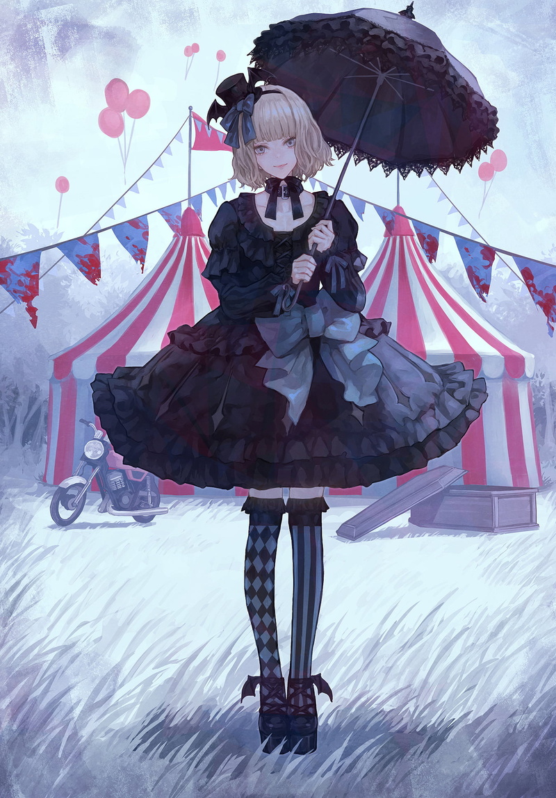1080P, anime, short hair, umbrella, Kaoming, vertical, Yasukura, anime girls, gothic lolita
