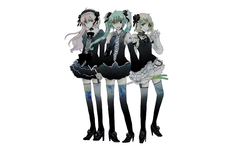 vocaloid, lolita, dress, background, miku, white, 2K, heterochromia, luka, gothic, len, kagamine, simple, hatsune, megurine, fashion