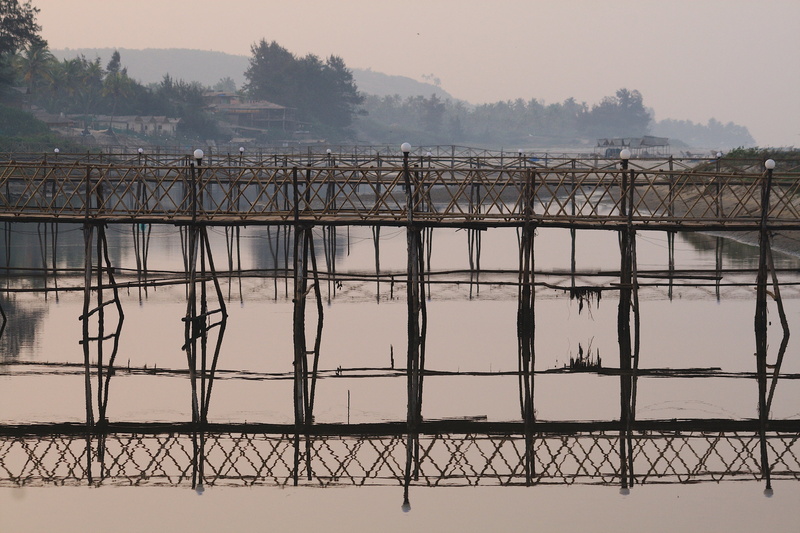 ocean, aerial perspective, reflection, no people, goa, hills, horizon, day, plant, Bamboo, mountains, summer, Wooden Bridge, bridge, tranquility, haze