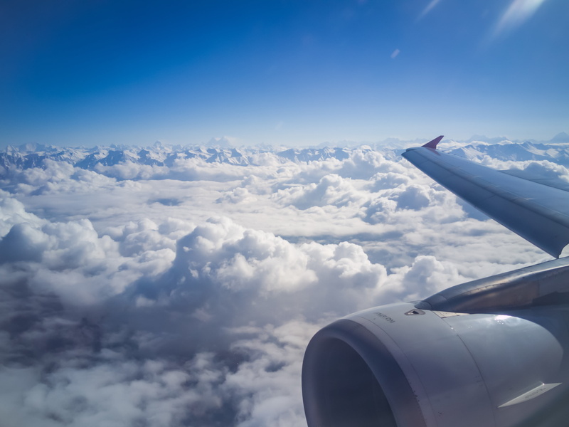 travel, nature, summit, wing, mid-air, flying, motion, 4K, scenics - nature, aircraft wing, himalayas, day, clouds, ice, white, airplanes, cloud - sky