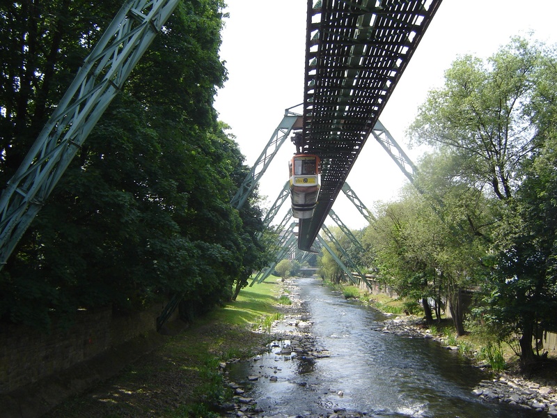 schwebebahn, connection, germany, diminishing perspective, wet, water, transportation, day, no people, architecture, plant, footpath, direction, built structure