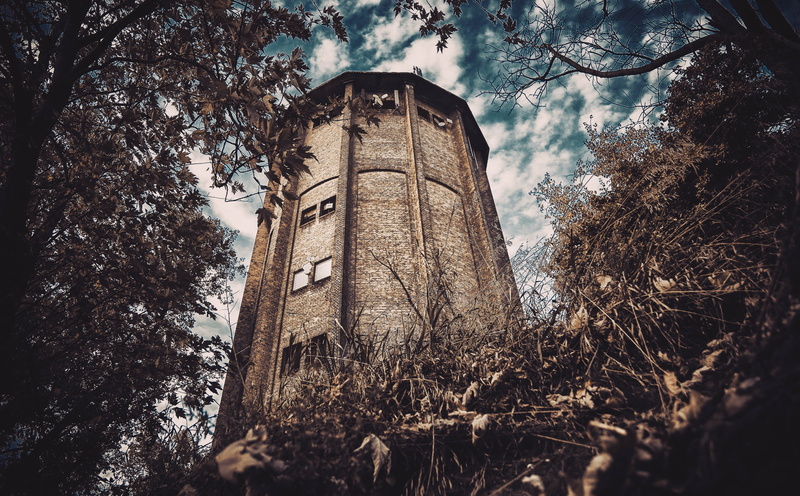 factory, stone, tower, 5K, weathering, history, building, dark, sky, low angle view, nature, extinct, the walls of the, old, abandoned, built structure