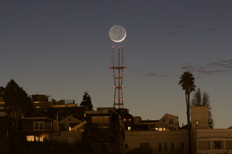 no people, full moon, united states, residential district, illuminated, night, low angle view, 5K, sutro tower, outdoors, moonlight, sunset, tree, architecture