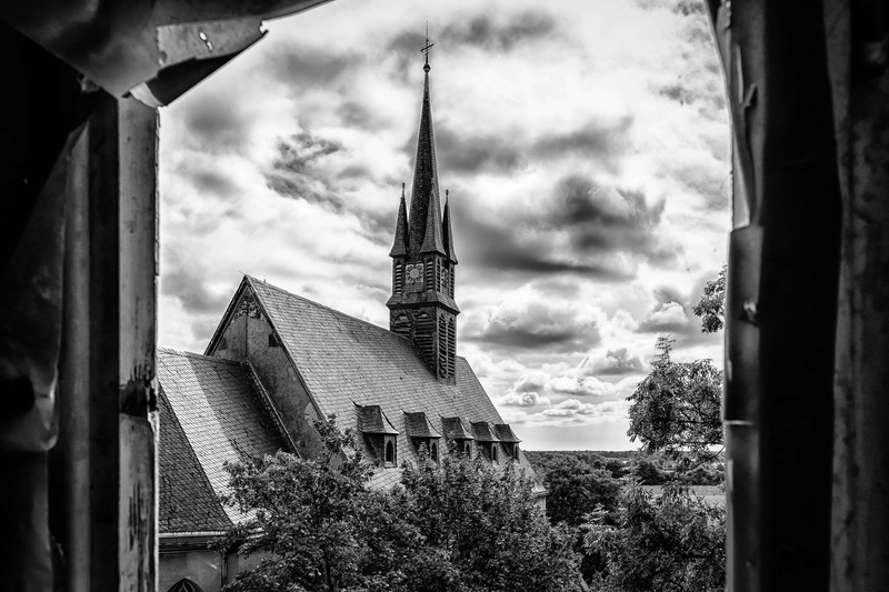 4K, spirituality, boarding school, place of worship, day, outdoors, mystical, church, dark, church roof, nightmare, spooky, cross, clock, built structure