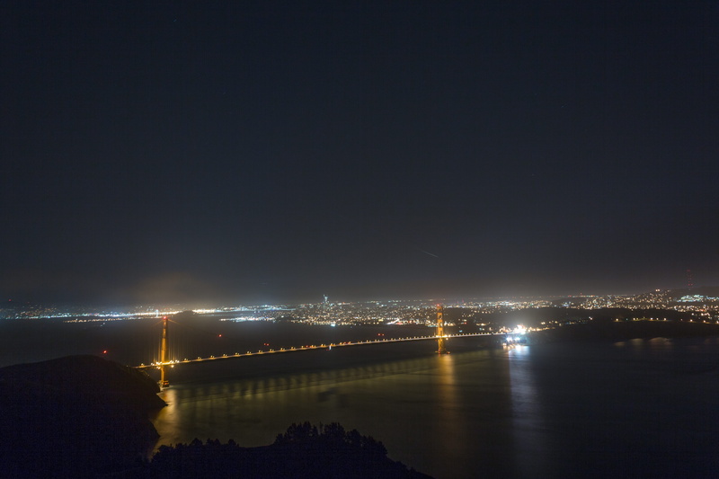 reflection, sutro, night, outdoors, sky, cityscape, hawk hill, 5K, long exposure, city, water, river, illuminated, transportation, no people, golden gate bridge