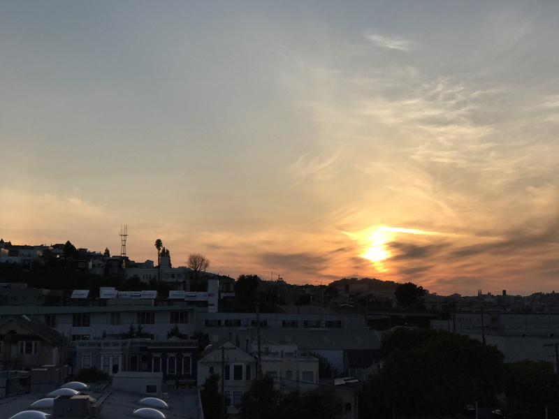 residential district, sunset, sutro tower, orange color, potrero hill, building, united states, no people, town, sunlight, nature, cityscape, townscape