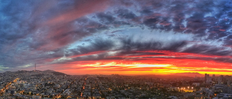 no people, beauty in nature, 100 van ness ave, city, sunset, built structure, cityscape, outdoors, architecture, urban skyline, building, pollution, sky