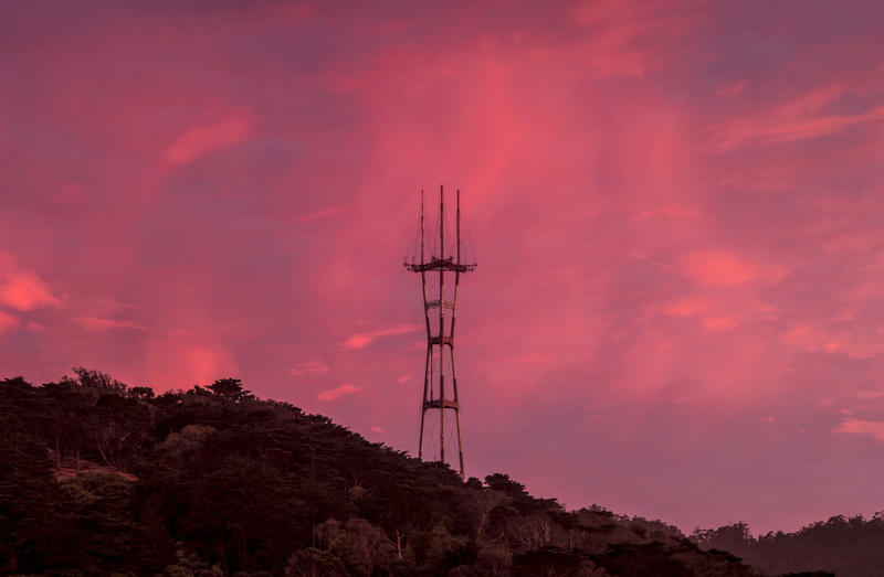solstice, united states, global communications, outdoors, low angle view, twin peaks, technology, tree, dusk, pink sky, plant, built structure, tower, beauty in nature