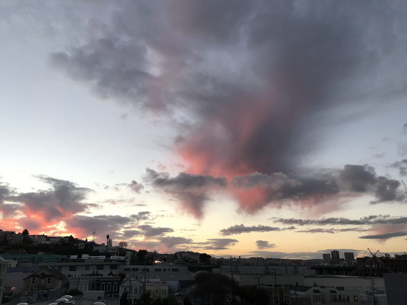 orange color, cloud - sky, no people, built structure, cityscape, cloud, pollution, overcast, nature, scenics - nature, sky, 4K, ominous, sutro tower
