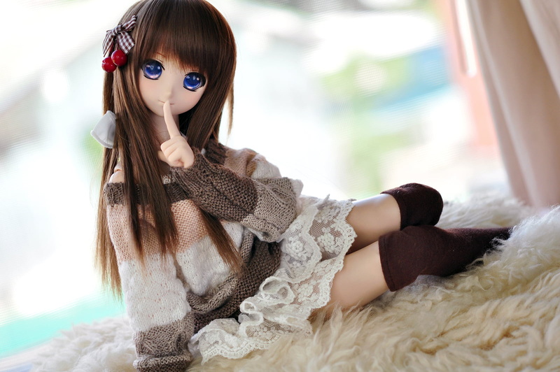 dress, girl in white, people, cute, bjd, females, lying, women, 720P, Cherry girl, beauty, white dress, white, surface, beige, brown, dd, one Person, brown haired