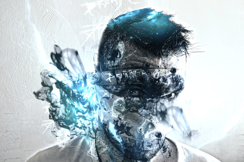 indoors, man, sick, blue, portrait, one person, adult, transparent, digital composite, illustration, close-up, nature, young adult, glass - material, day