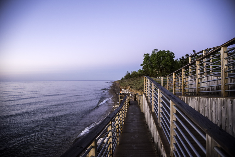 shoreline, built structure, sky, tranquility, nature, 5K, wisconsin, United States, park, clear sky, along, great lakes, the way forward, diminishing perspective